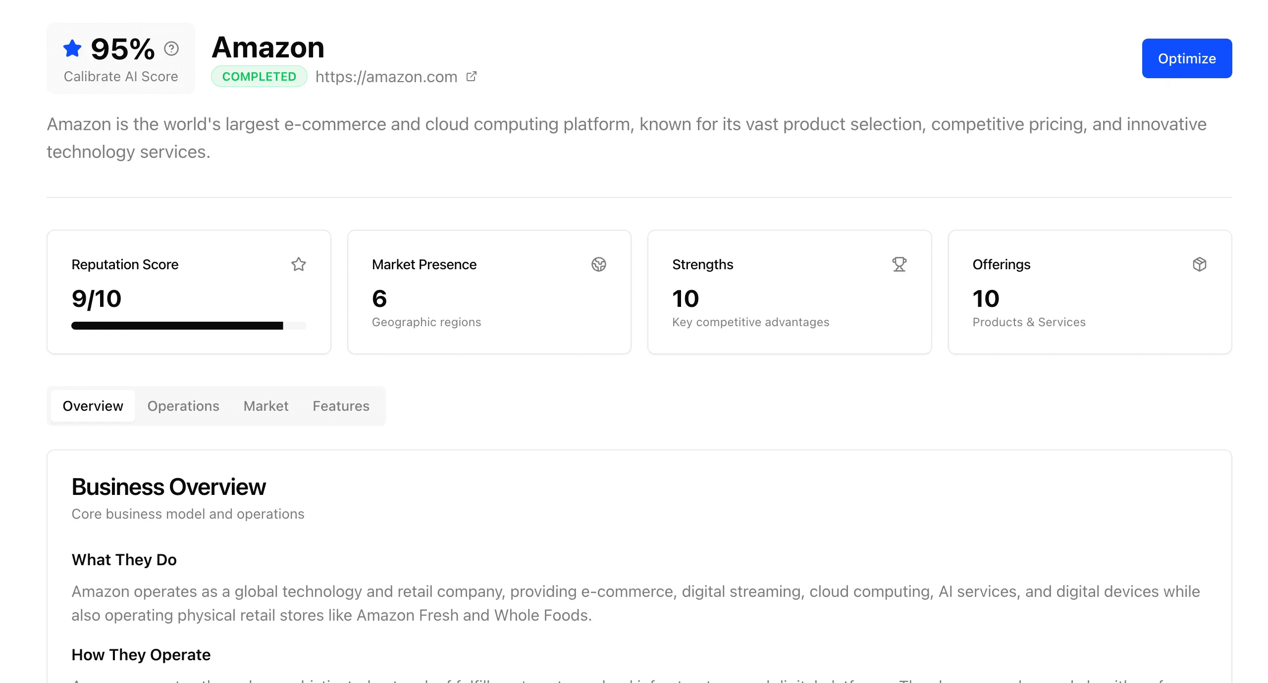 Calibrate AIO dashboard